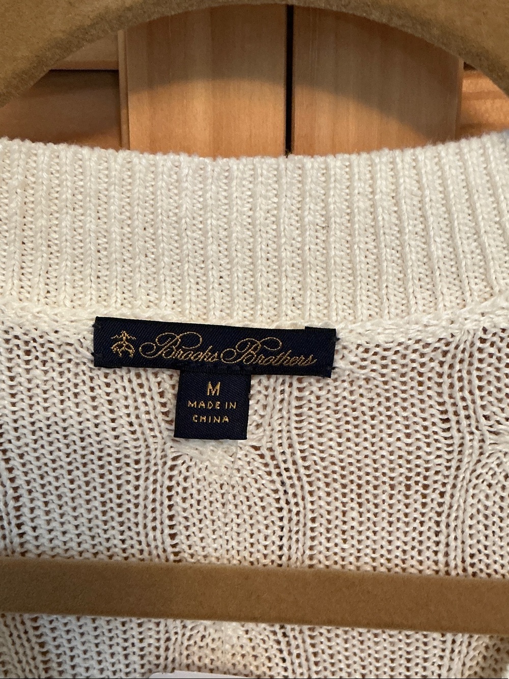 Brooks Brothers Ivory Cable-Knit V-Neck Sweater - Picture 2 of 4